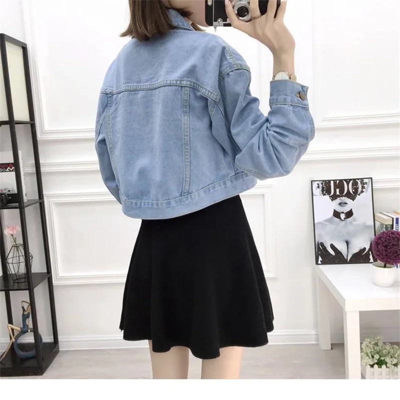 2024 New Jean Jacket Women Denim Jackets Autumn Korean Casual Long Sleeves Streetwear Denim Coats Office Lady Outwear