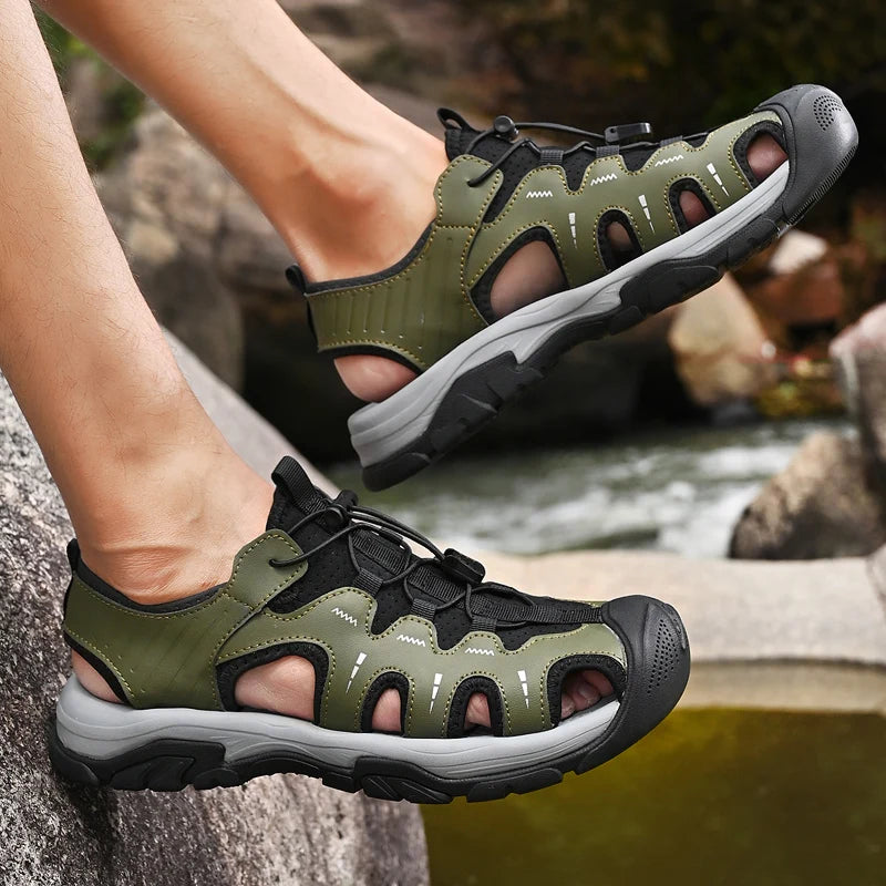Jumpmore Fashion Men's Leather Sandals Summer Outdoor Hiking Shoes Size 38-45 - Shopfly.co.uk