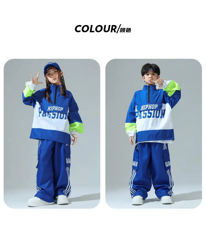 Boys Hip Hop Pullover Street Dance Cargo Pants Girls High Collar Sweatshirt Outfits Kids Jazz Sport Clothes Set Child Streetwear - Shopfly.co.uk