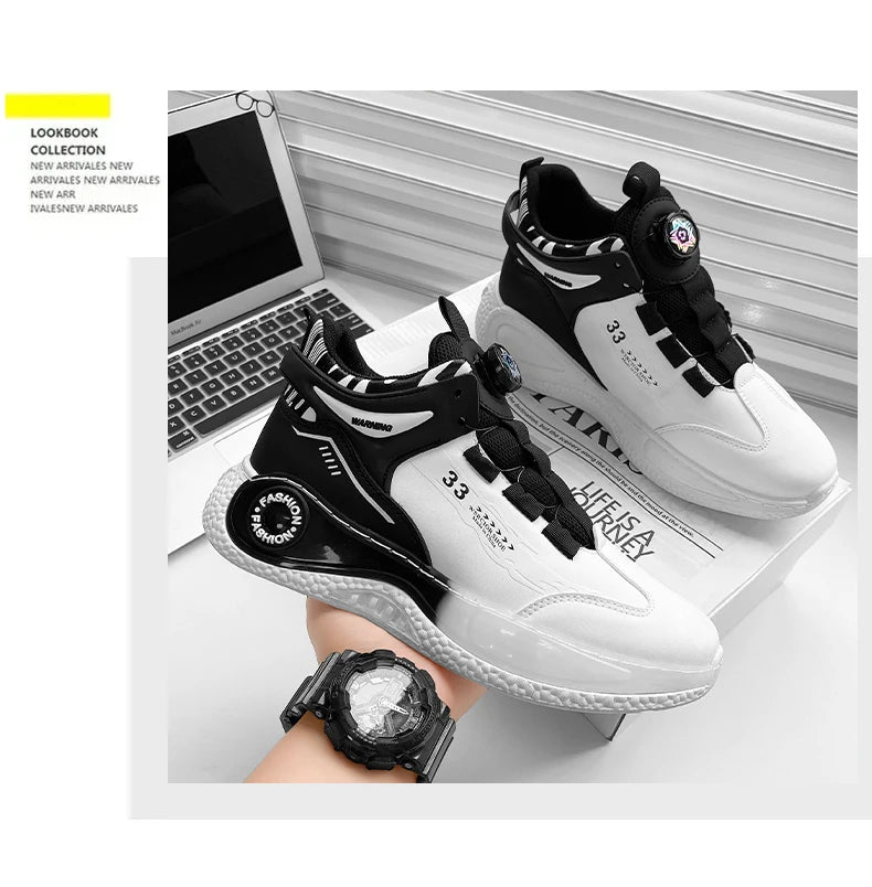 Mens Sneakers with Rotating Buckle Comfy Non Slip Lace up Durable Shoes for Mens Outdoor Activities - Shopfly.co.uk