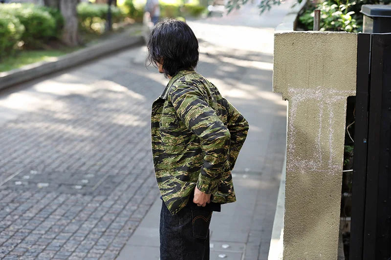 2025 Spring Men's Tiger Stripe Camo Camouflage Cargo Shirt Fashion Work Engineer Long Sleeved Shirt Jacket With Double Pockets - Shopfly.co.uk