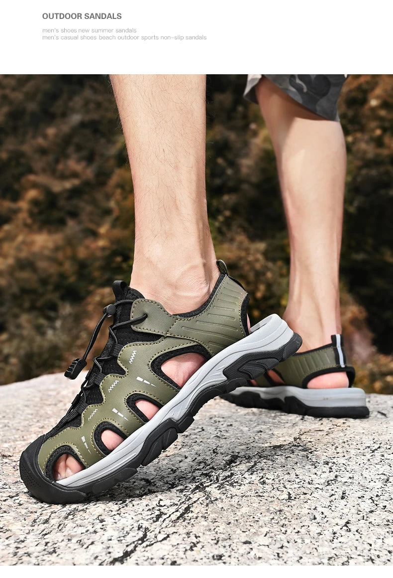 Jumpmore Fashion Men's Leather Sandals Summer Outdoor Hiking Shoes Size 38-45 - Shopfly.co.uk