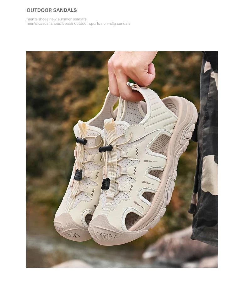 Jumpmore Fashion Men's Leather Sandals Summer Outdoor Hiking Shoes Size 38-45 - Shopfly.co.uk