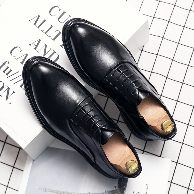 Business Formal Leather Shoes Men's Casual with Suit Low Top Solid Wedding Shoes Color Fashion Oxford Shoes Pointed Office Shoes - Shopfly.co.uk