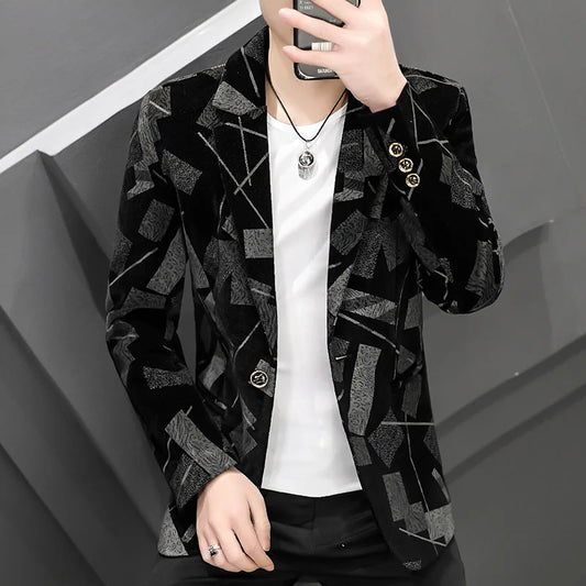2022 Autumn Men Blazers Luxury Corduroy Casual Slim Suit Jacket Business Social Office Dress Coat Streetwear Jacket Men Clothing - Shopfly.co.uk