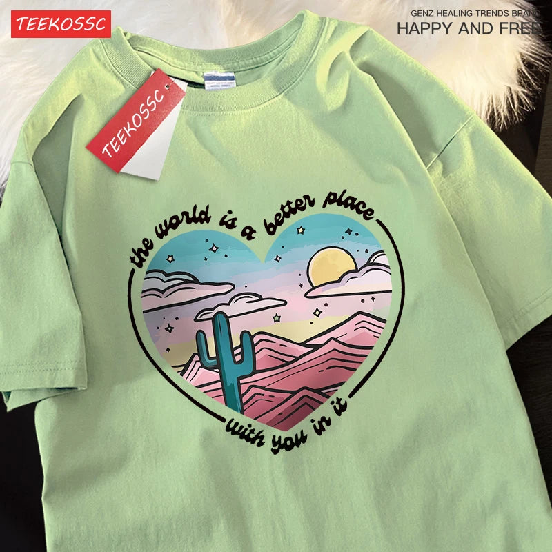 The Waild Is A Better Place Printing Clothes Men Women Casual Breathable T-Shirts Cotton O-Neck T Shirts Hip Hop T-Shirt Couple