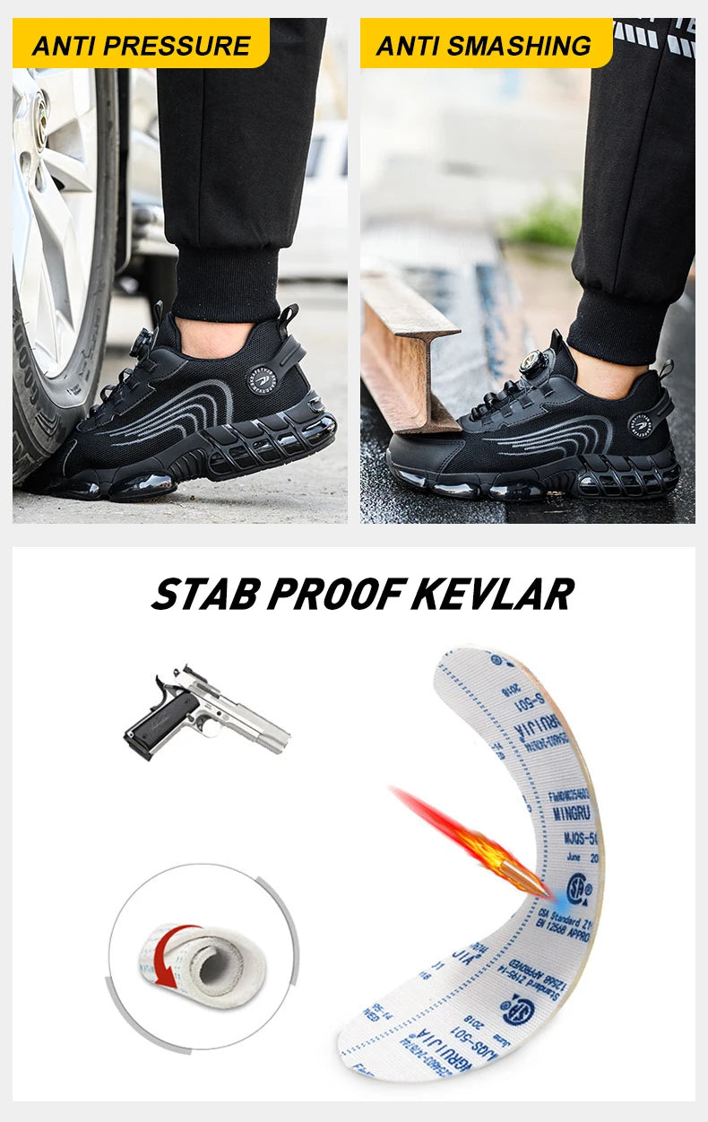 Rotating Button Safety Shoes Men Work Sneakers Indestructible Shoes Puncture-Proof Protective Shoes Work Boots Steel Toe Shoes - Shopfly.co.uk