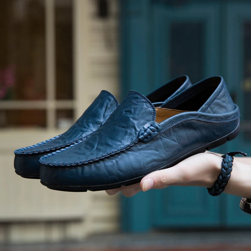 Men Shoes Casual Genuine Leather Mens Loafers Moccasins Designer Slip on Boat Shoes High Quality Chaussure Homme Plus Size 37-47 - Shopfly.co.uk