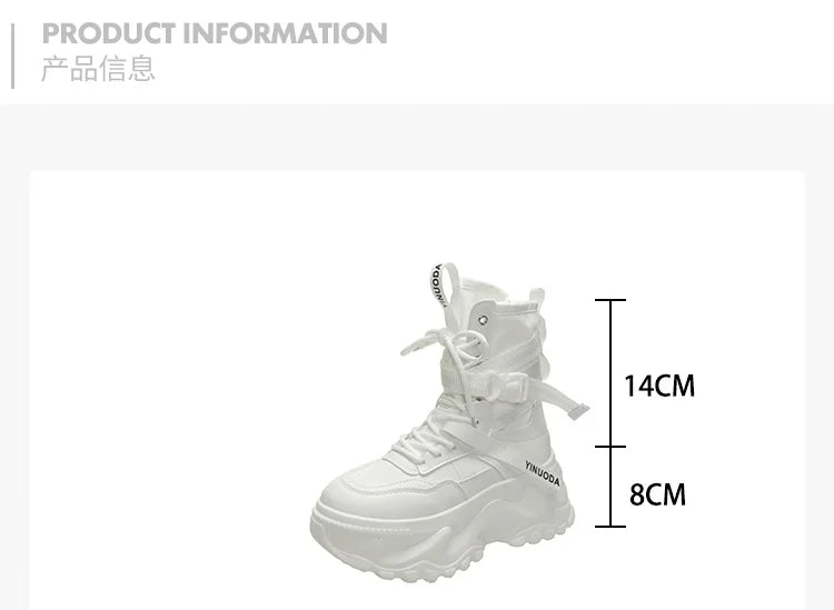 Women Ankle Boots Autumn Leather Chunky Shoes Woman High Platform Breathable Sneakers 8CM Thick Sole Wedges Motorcycles Boots - Shopfly.co.uk