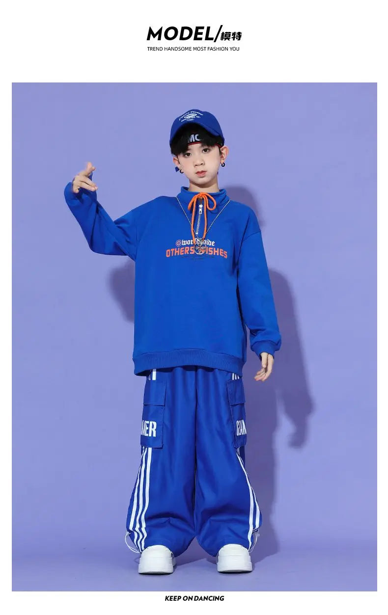 Boys Hip Hop Pullover Street Dance Cargo Pants Girls High Collar Sweatshirt Outfits Kids Jazz Sport Clothes Set Child Streetwear - Shopfly.co.uk