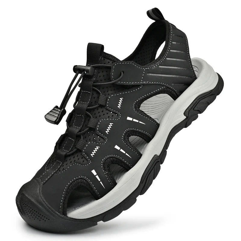 Jumpmore Fashion Men's Leather Sandals Summer Outdoor Hiking Shoes Size 38-45 - Shopfly.co.uk
