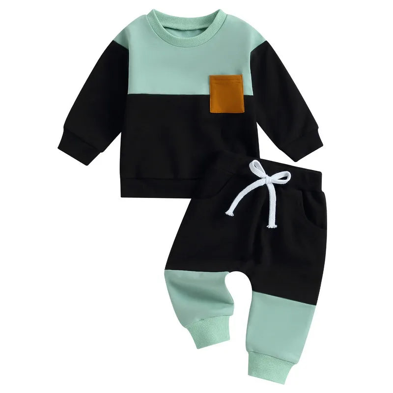 RUEWEY Baby Boy Contrast Color Pant Sets Spring Autumn Clothes Long Sleeve Sweatshirt Tops and Bottom Sets Baby Items Clothing - Shopfly.co.uk