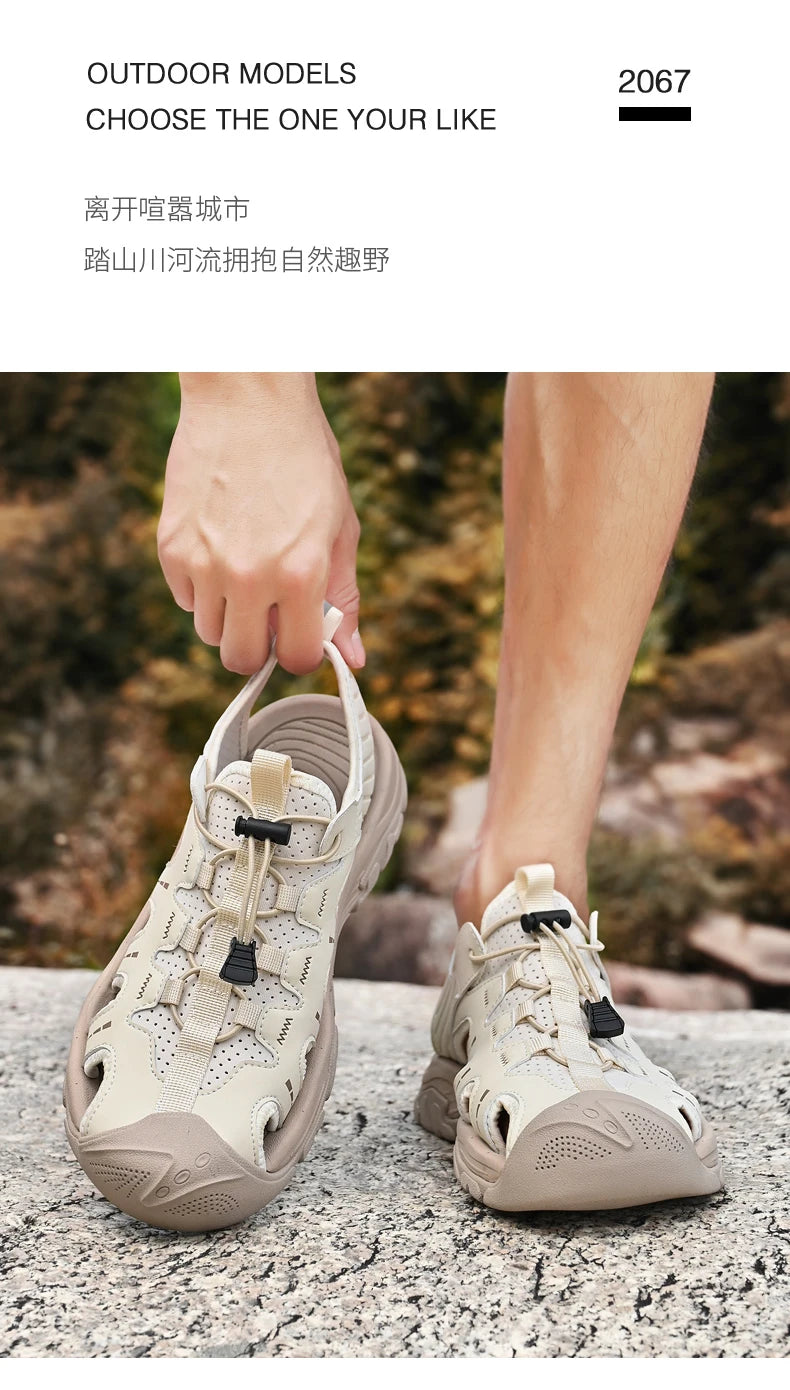 Jumpmore Fashion Men's Leather Sandals Summer Outdoor Hiking Shoes Size 38-45 - Shopfly.co.uk
