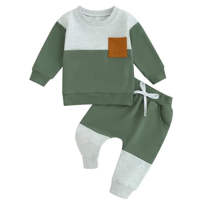 RUEWEY Baby Boy Contrast Color Pant Sets Spring Autumn Clothes Long Sleeve Sweatshirt Tops and Bottom Sets Baby Items Clothing - Shopfly.co.uk