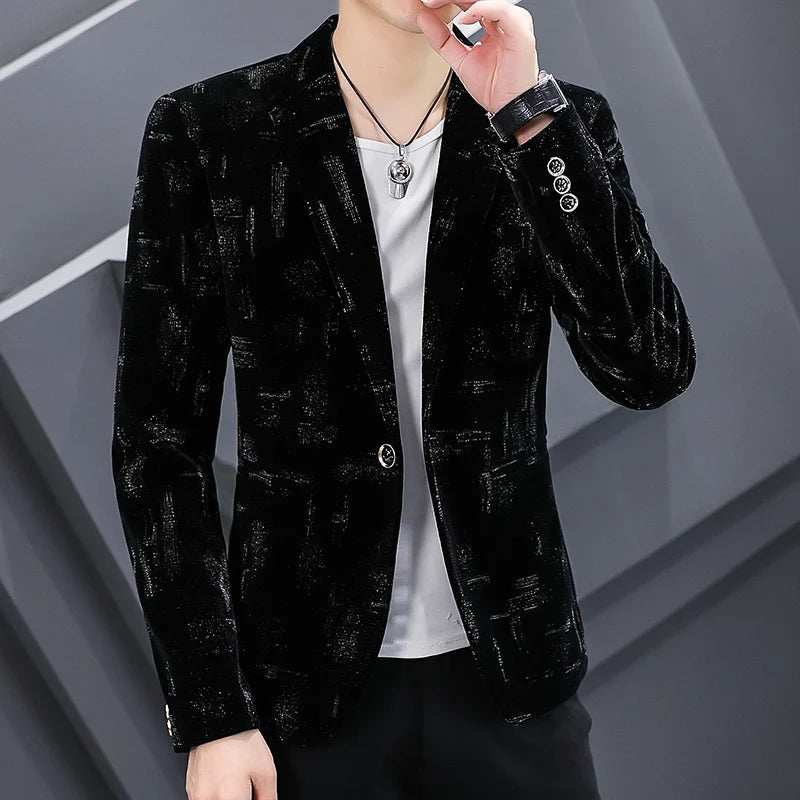 2022 Autumn Men Blazers Luxury Corduroy Casual Slim Suit Jacket Business Social Office Dress Coat Streetwear Jacket Men Clothing - Shopfly.co.uk