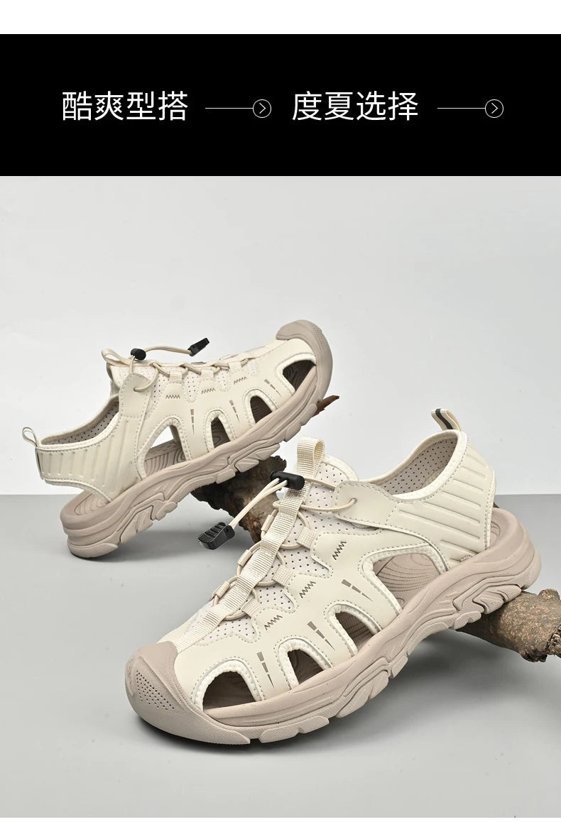 Jumpmore Fashion Men's Leather Sandals Summer Outdoor Hiking Shoes Size 38-45 - Shopfly.co.uk