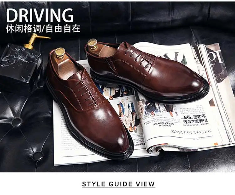 Business Formal Leather Shoes Men's Casual with Suit Low Top Solid Wedding Shoes Color Fashion Oxford Shoes Pointed Office Shoes - Shopfly.co.uk