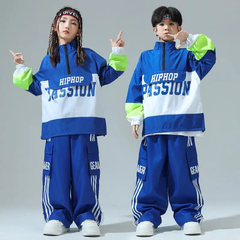 Boys Hip Hop Pullover Street Dance Cargo Pants Girls High Collar Sweatshirt Outfits Kids Jazz Sport Clothes Set Child Streetwear - Shopfly.co.uk