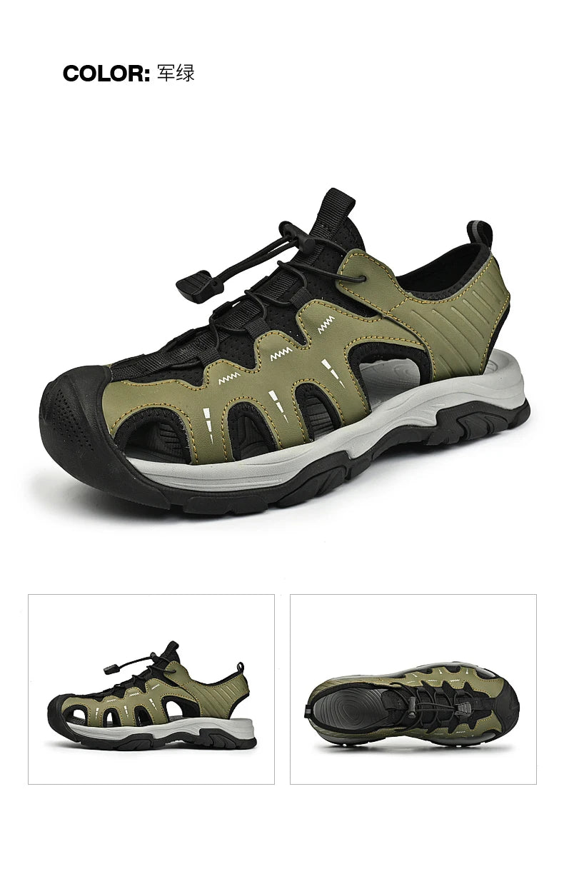 Jumpmore Fashion Men's Leather Sandals Summer Outdoor Hiking Shoes Size 38-45 - Shopfly.co.uk