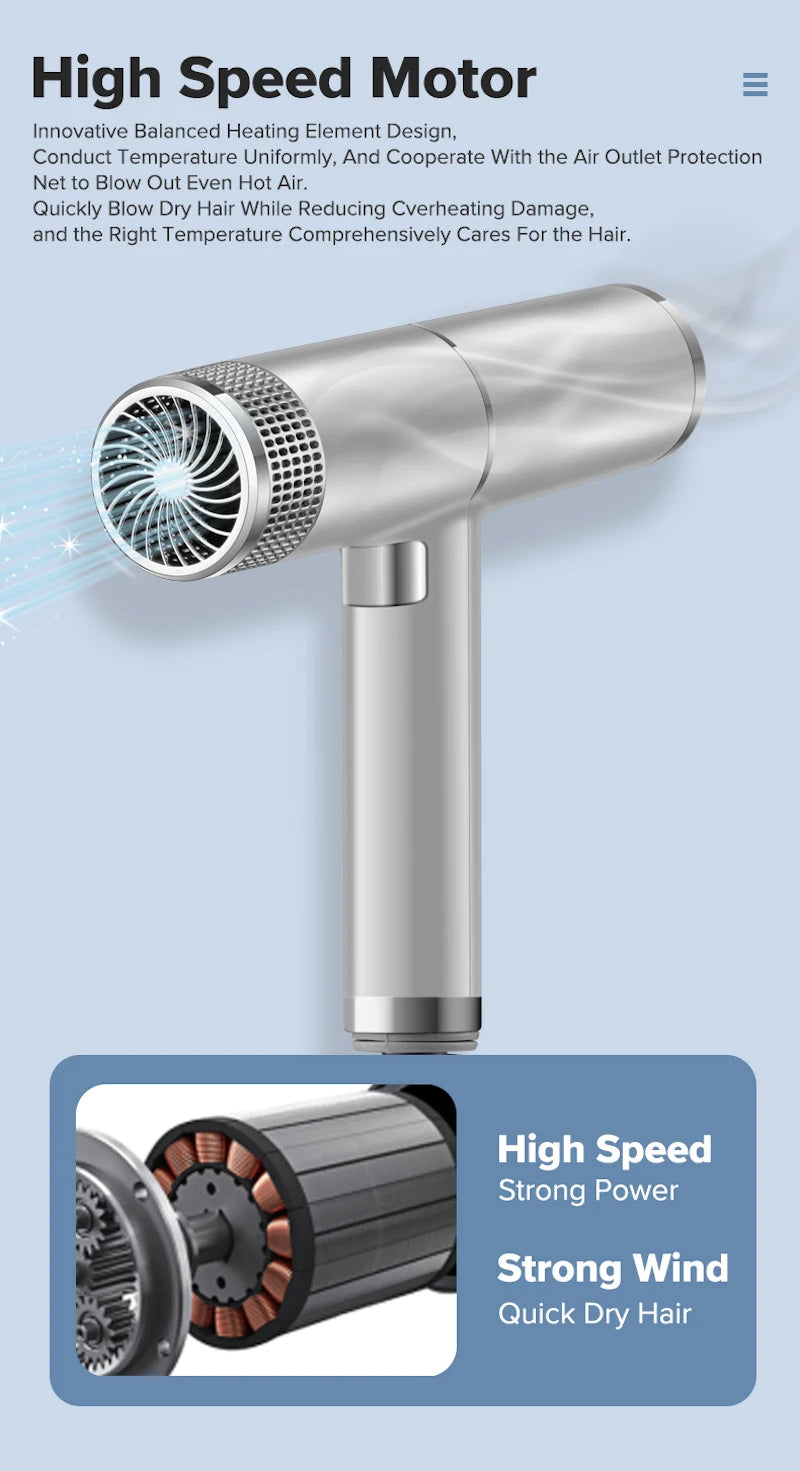 Low noise cold and hot negative ion hair dryer Intelligent temperature adjustable quick drying leafless hair dryer - Shopfly.co.uk