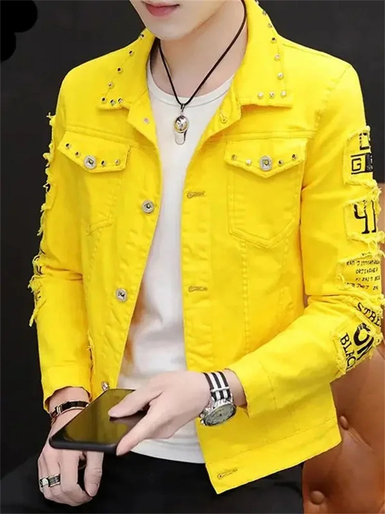 Fashion Men denim jacket Spring And Autumn Personalized design jean coats Male slim Fit Solid color Handsome Versatile