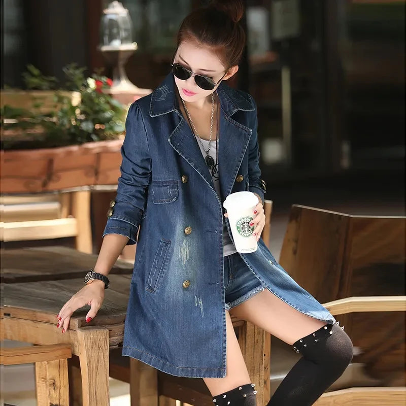 Casual Women's Jean Jacket Spring Autumn Fashion Mid Length