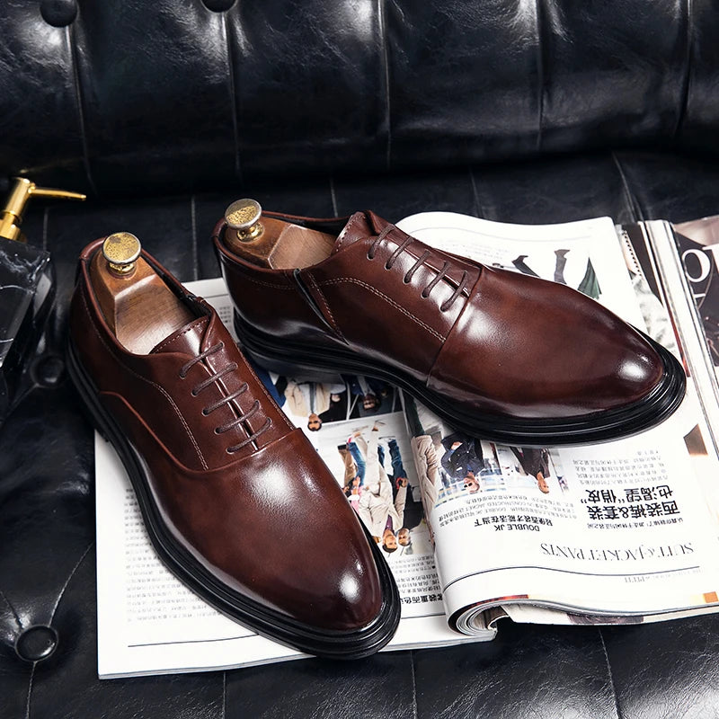 Business Formal Leather Shoes Men's Casual with Suit Low Top Solid Wedding Shoes Color Fashion Oxford Shoes Pointed Office Shoes - Shopfly.co.uk