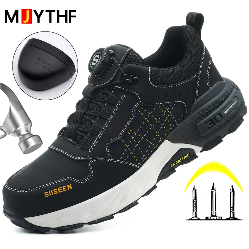 high-quality Work Safety Shoes for men Rotating button Work Sneakers Anti-smash Anti puncture Indestructible shoes Work Boots - Shopfly.co.uk