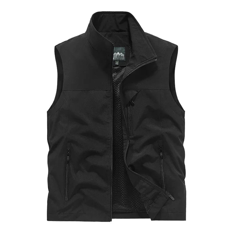2024 New Fashion Men's Vest Windproof Solid Sleeveless Jacket Motorcycle Ourdoor Waterproof Biker Vest for Men Clothing - Shopfly.co.uk