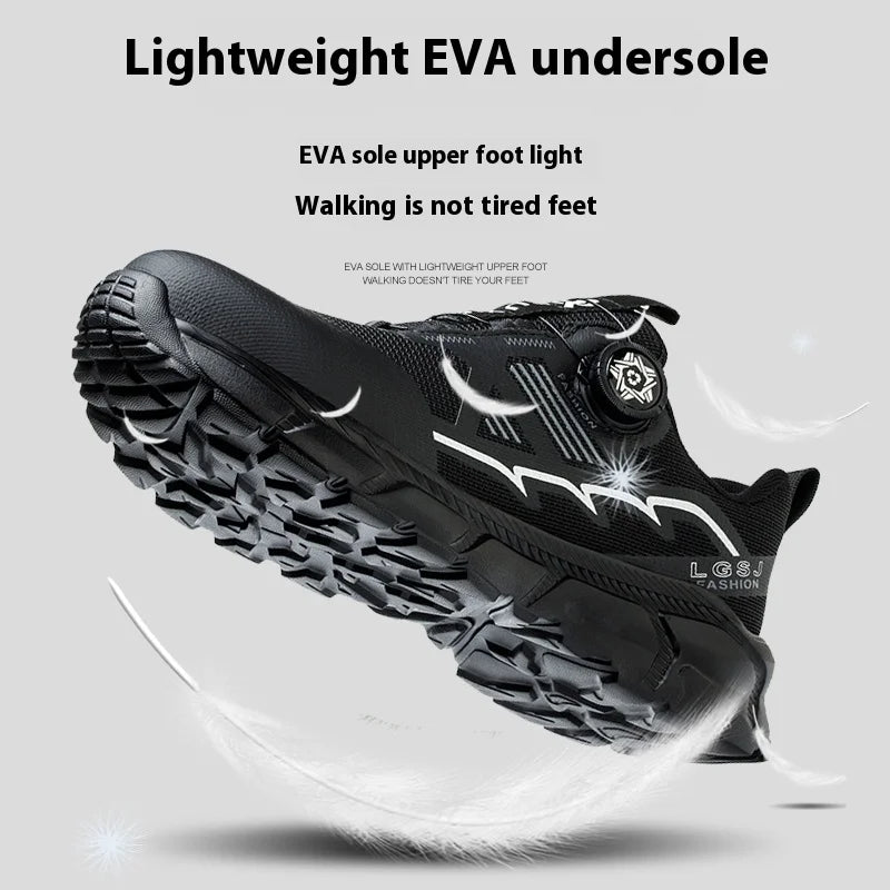 Lightweight Breathable Rotary Buckle Work Sneakers Protective Shoes Safety Industrial Puncture-Proof Anti-smash Steel Toe Shoes - Shopfly.co.uk