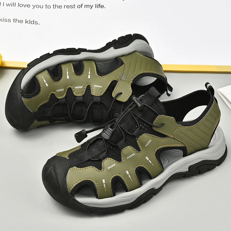 Jumpmore Fashion Men's Leather Sandals Summer Outdoor Hiking Shoes Size 38-45 - Shopfly.co.uk