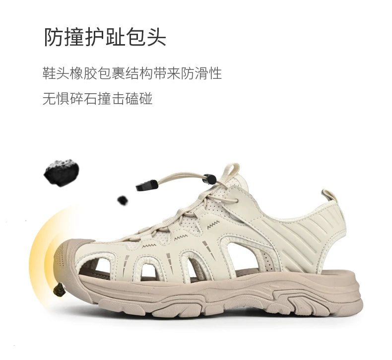 Jumpmore Fashion Men's Leather Sandals Summer Outdoor Hiking Shoes Size 38-45 - Shopfly.co.uk