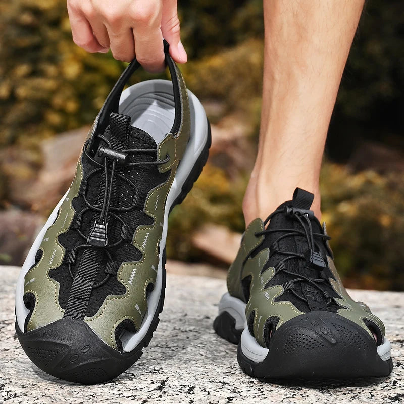 Jumpmore Fashion Men's Leather Sandals Summer Outdoor Hiking Shoes Size 38-45 - Shopfly.co.uk