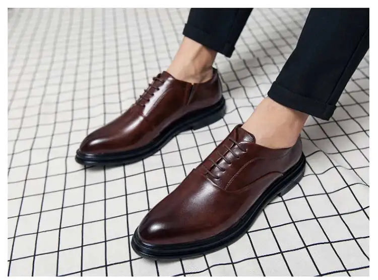 Business Formal Leather Shoes Men's Casual with Suit Low Top Solid Wedding Shoes Color Fashion Oxford Shoes Pointed Office Shoes - Shopfly.co.uk
