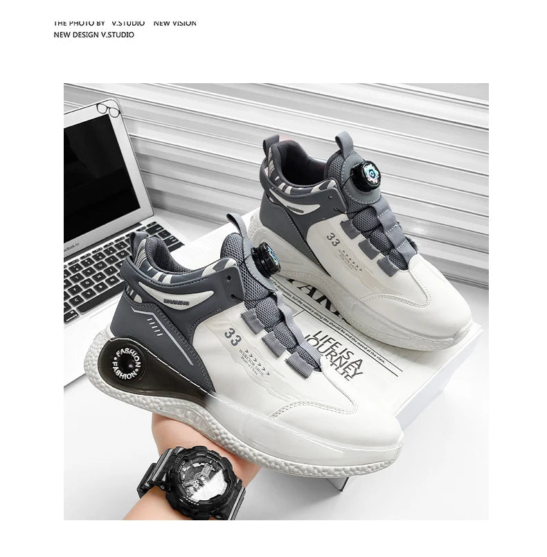 Mens Sneakers with Rotating Buckle Comfy Non Slip Lace up Durable Shoes for Mens Outdoor Activities - Shopfly.co.uk