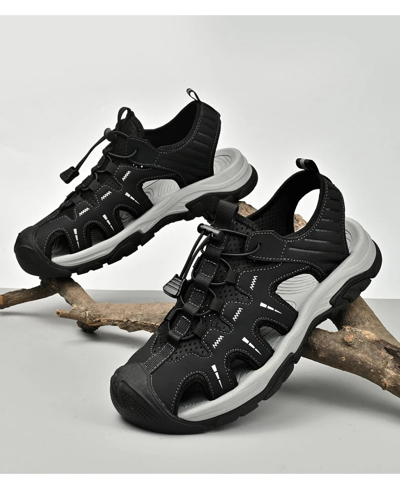 Jumpmore Fashion Men's Leather Sandals Summer Outdoor Hiking Shoes Size 38-45 - Shopfly.co.uk