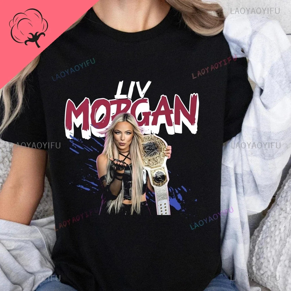 WWE Women's Wrestler Liv Morgan Printed Tshirt Top Neutral Trend Harajuku Short Sleeve Unisex Shirt Graphic Large Cotton T-shirt