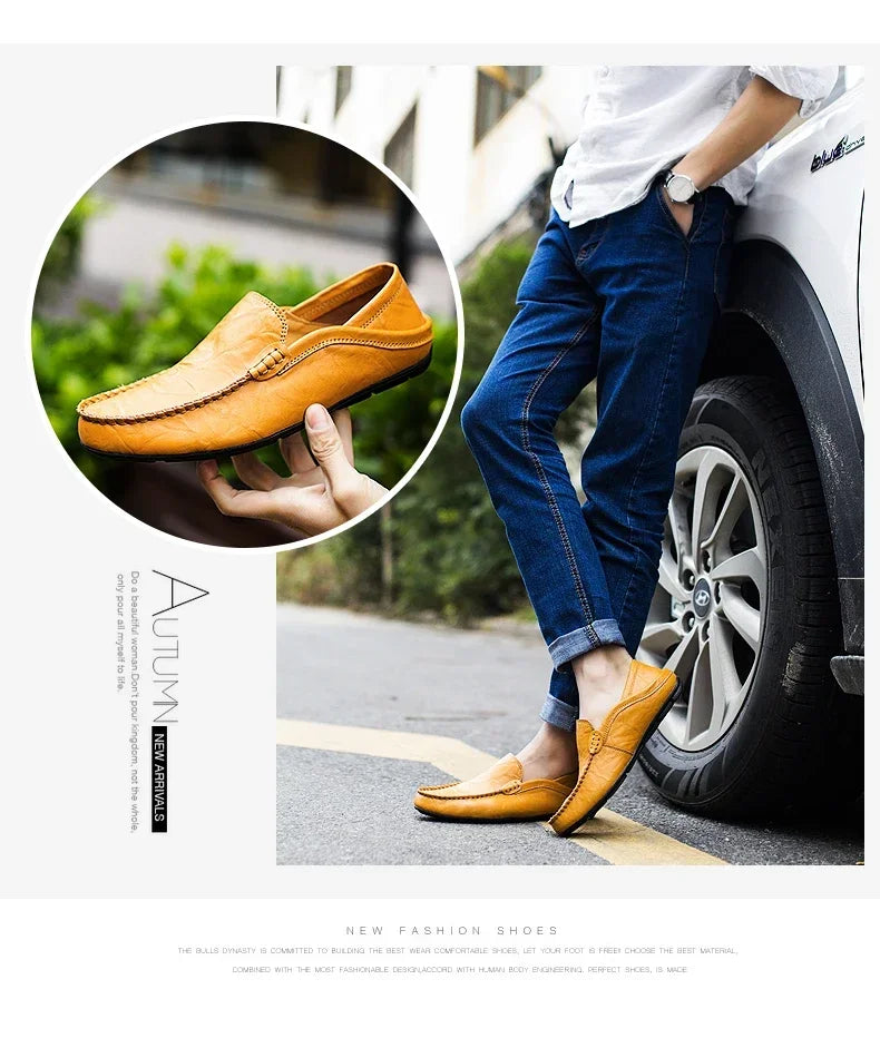Men Shoes Casual Genuine Leather Mens Loafers Moccasins Designer Slip on Boat Shoes High Quality Chaussure Homme Plus Size 37-47 - Shopfly.co.uk
