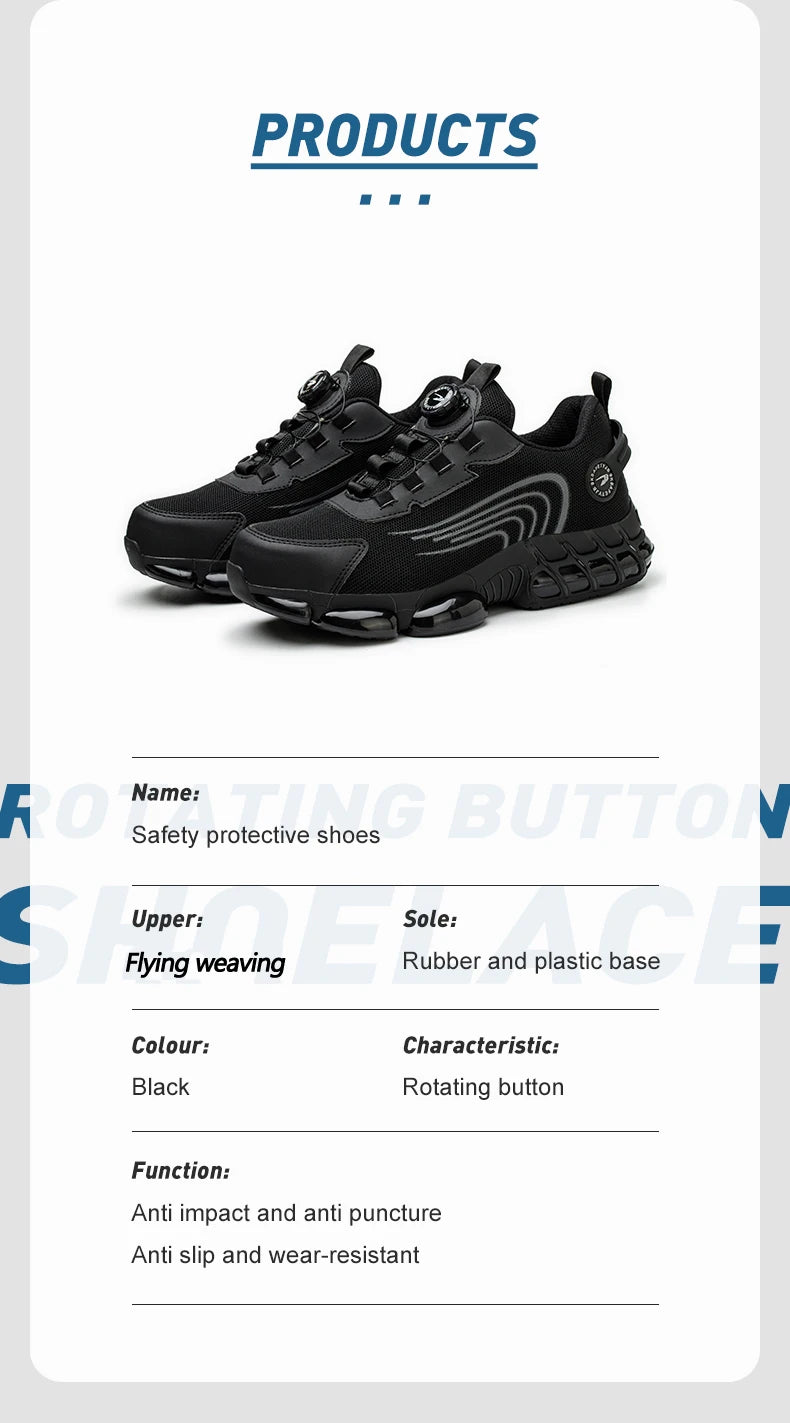 Rotating Button Safety Shoes Men Work Sneakers Indestructible Shoes Puncture-Proof Protective Shoes Work Boots Steel Toe Shoes - Shopfly.co.uk