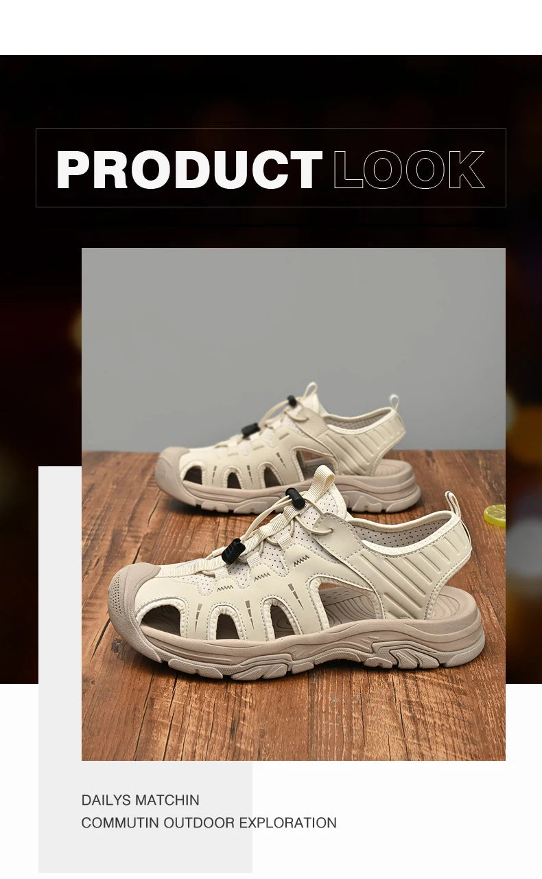 Jumpmore Fashion Men's Leather Sandals Summer Outdoor Hiking Shoes Size 38-45 - Shopfly.co.uk