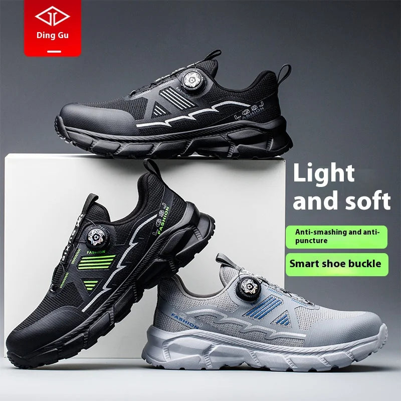 Lightweight Breathable Rotary Buckle Work Sneakers Protective Shoes Safety Industrial Puncture-Proof Anti-smash Steel Toe Shoes - Shopfly.co.uk