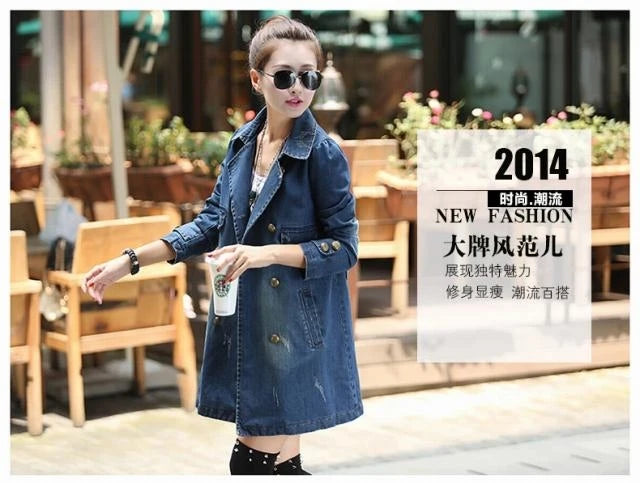 Casual Women's Jean Jacket Spring Autumn Fashion Mid Length