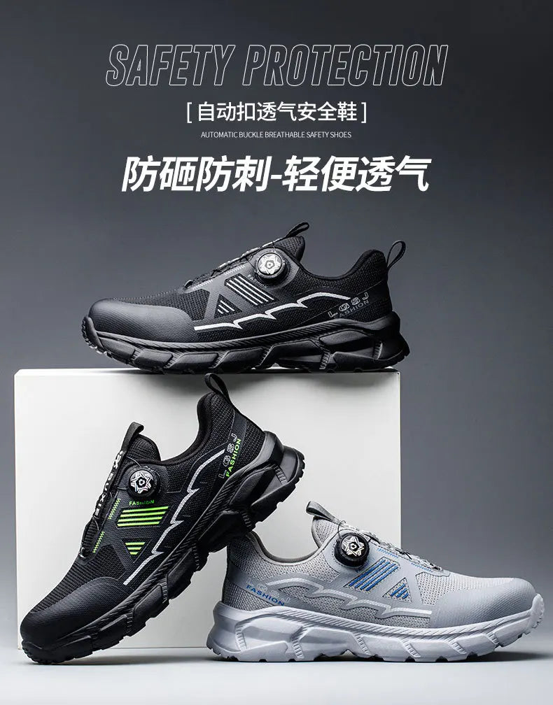 Rotating Button Men Shoes Security Sneakers Steel Toe Shoes Puncture-Proof work Shoes Anti-smash Sport Safety Shoes Protective - Shopfly.co.uk