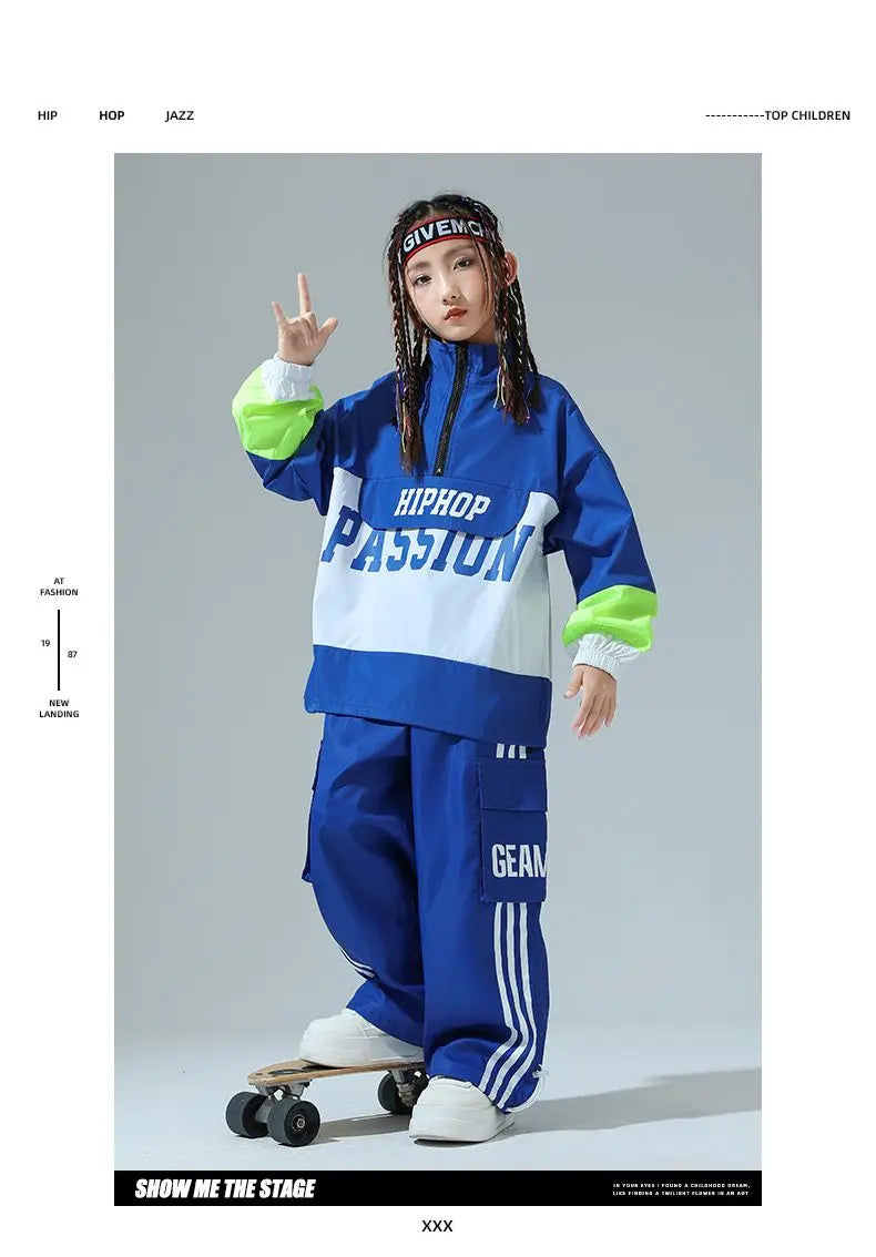 Boys Hip Hop Pullover Street Dance Cargo Pants Girls High Collar Sweatshirt Outfits Kids Jazz Sport Clothes Set Child Streetwear - Shopfly.co.uk