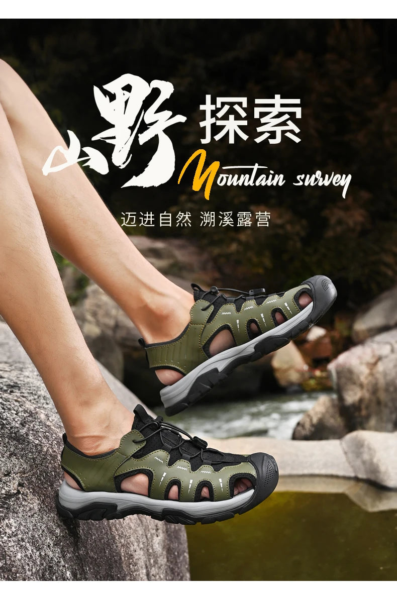 Jumpmore Fashion Men's Leather Sandals Summer Outdoor Hiking Shoes Size 38-45 - Shopfly.co.uk