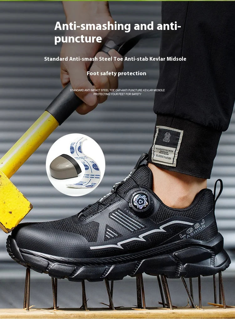Lightweight Breathable Rotary Buckle Work Sneakers Protective Shoes Safety Industrial Puncture-Proof Anti-smash Steel Toe Shoes - Shopfly.co.uk