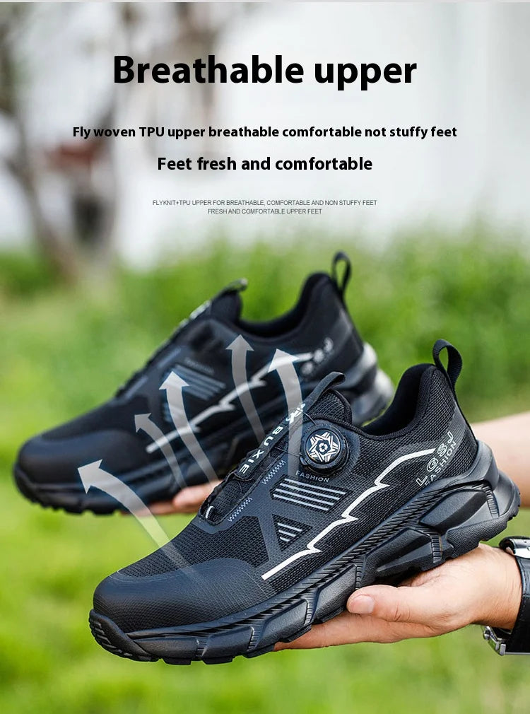Lightweight Breathable Rotary Buckle Work Sneakers Protective Shoes Safety Industrial Puncture-Proof Anti-smash Steel Toe Shoes - Shopfly.co.uk