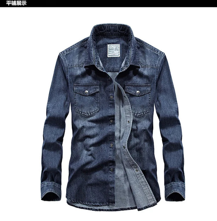2025Men's Denim Jeans Shirt Long Sleeve 100% Cotton High Quality Handsome Hombre Casual Jean Shirt Top Male Shirts Plus Size 4XL