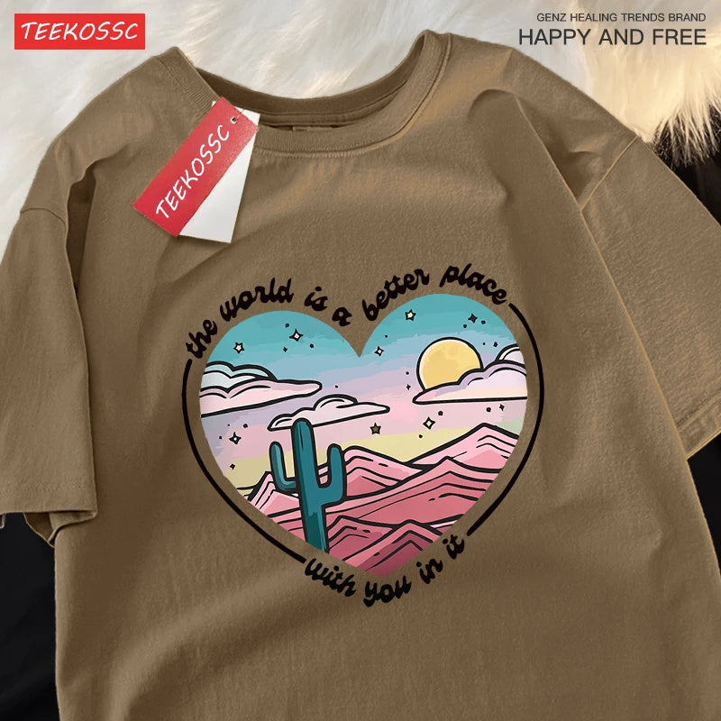 The Waild Is A Better Place Printing Clothes Men Women Casual Breathable T-Shirts Cotton O-Neck T Shirts Hip Hop T-Shirt Couple