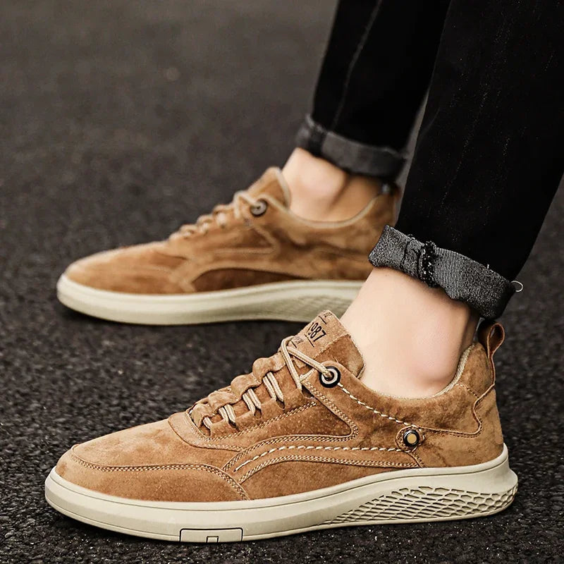 Men Shoes fashion Genuine Leather Casual Shoes Breathable Autumn lace up comfortable Loafers Outdoor Oxfords Men Sneakers shoes - Shopfly.co.uk